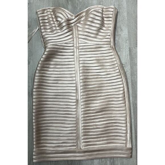 BCBGMaxAzria Strapless Beige Midi Dress - Picture 2 of 12